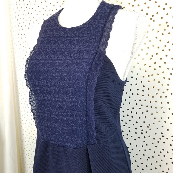 Francesca's Alya Navy Fit and Flare Lace Bib Dress - Picture 8 of 8